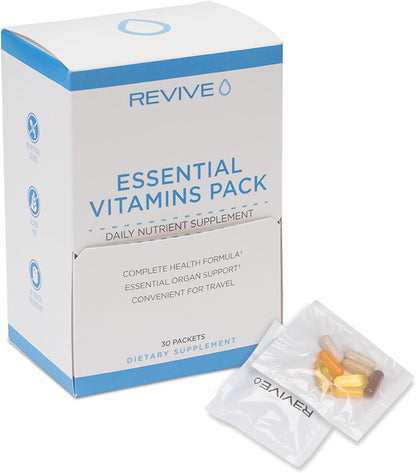 Revive MD Essential Vitamin Packs for Women & Men, Vitamins Pack Daily Nutrient Supplement - Travel-Friendly Multivitamin Packets with Arjuna & Turmeric Extract Support Heart, Joint, & Organ Health