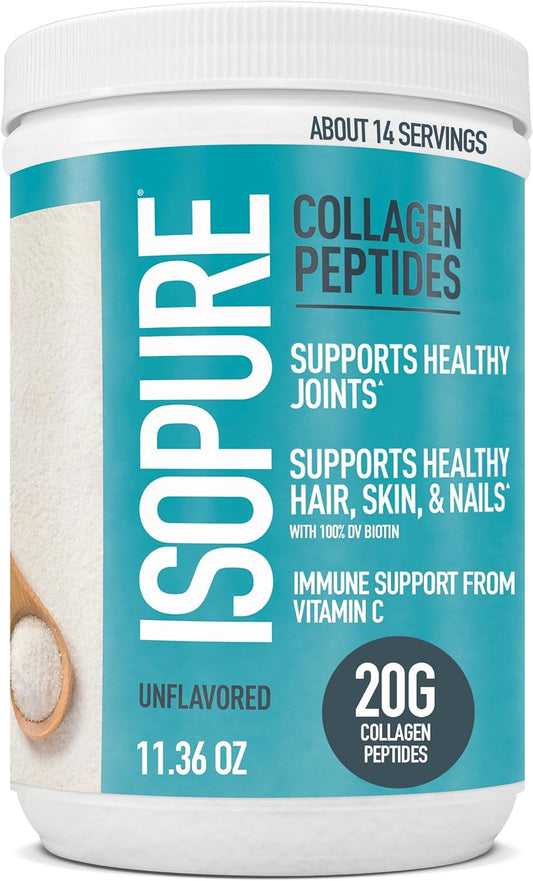 Isopure Collagen Peptides Powder, Promotes Hair, Nail, Skin and Joint Health,14 Servings, with Vitamin C, with Biotin