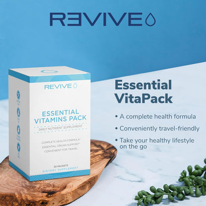 Revive MD Essential Vitamin Packs for Women & Men, Vitamins Pack Daily Nutrient Supplement - Travel-Friendly Multivitamin Packets with Arjuna & Turmeric Extract Support Heart, Joint, & Organ Health