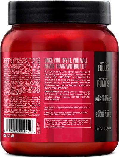 BSN N.O.-XPLODE Pre Workout Powder, Energy Supplement for Men and Women with Creatine and Beta-Alanine, 30 Servings BSN