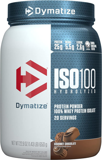 Dymatize ISO100 Hydrolyzed Protein Powder, 100% Whey Isolate, 25g of Protein, 5.5g BCAAs, Gluten Free, Fast Absorbing, Easy Digesting