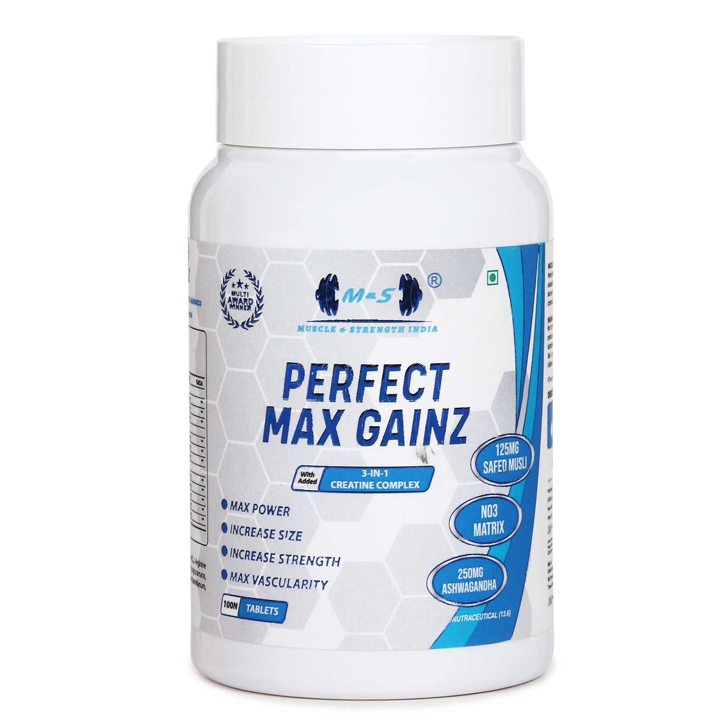 Muscle & Strength India Perfect Max Gainz 3in1 Creatine Complex with 100% Natural Blend of Ashwagandha, Tribulus and Safed Musli 100Tabs…