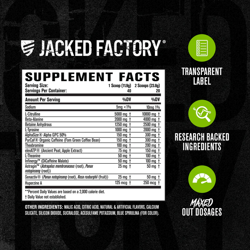 JACKED FACTORY NITROSURGE MAX PRE-WORKOUT 40Servings