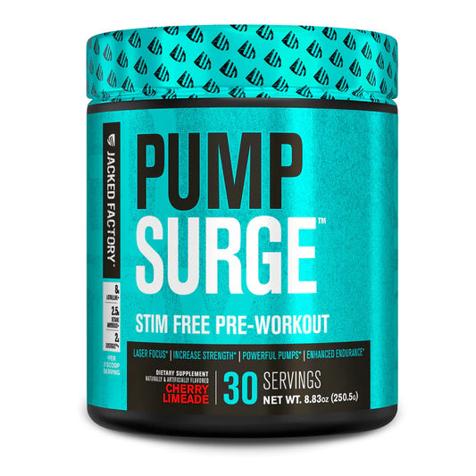 JACKED FACTORY  Pumpsurge Caffeine Free Pre Workout for Men & Women - Nootropic Booster & Stim Free Pre Workout - Intense Pumps, Enhanced Focus I 30 Servings