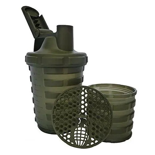 M&S Grenade Shaker With Protein Compartment - Army Green - Muscle & Strength India - India's Leading Genuine Supplement Retailer 