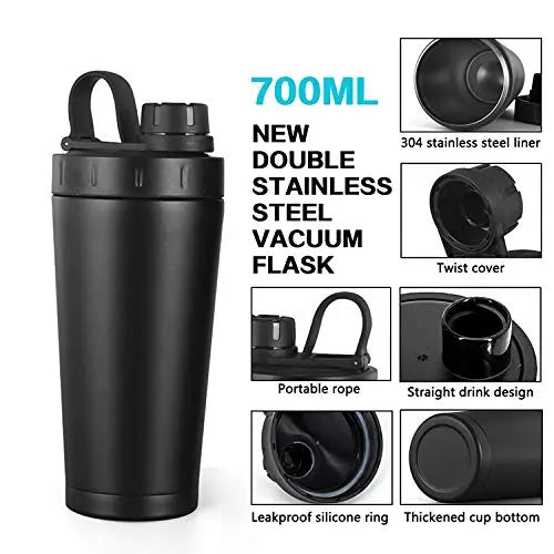 M&S Steel Shaker Bottle Hot & Cold (Black) - Muscle & Strength India - India's Leading Genuine Supplement Retailer 