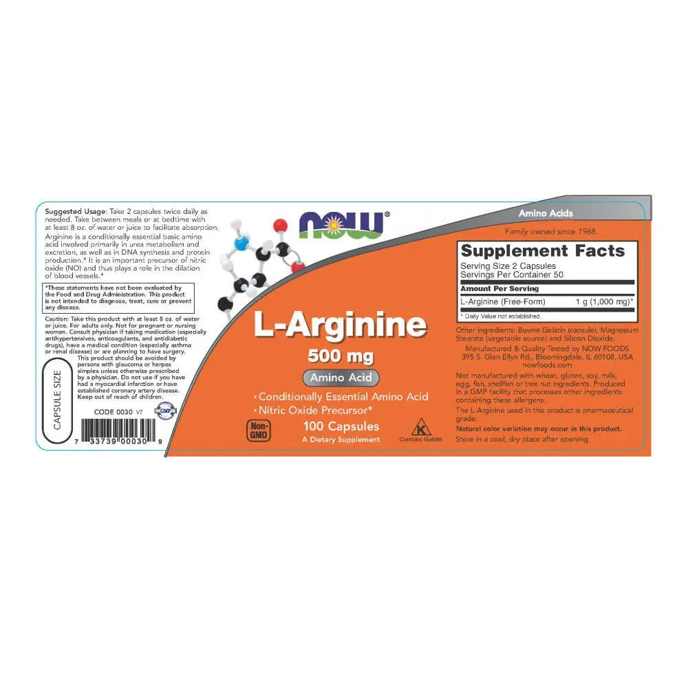 L-Arginine, 500 Mg, 100 Caps by Now Foods - Muscle & Strength India - India's Leading Genuine Supplement Retailer 