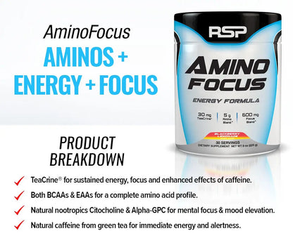 RSP AMINO FOCUS 30SERVINGS 225G - Muscle & Strength India - India's Leading Genuine Supplement Retailer 