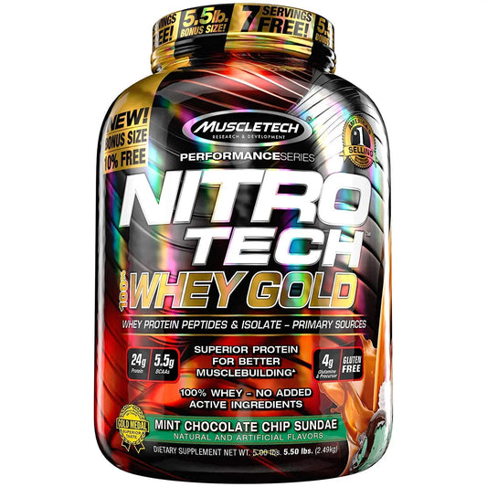 MUSCLETECH NITROTECH WHEY GOLD  5.50 LBS  MINT CHOCOLATE CHIP - Muscle & Strength India - India's Leading Genuine Supplement Retailer 