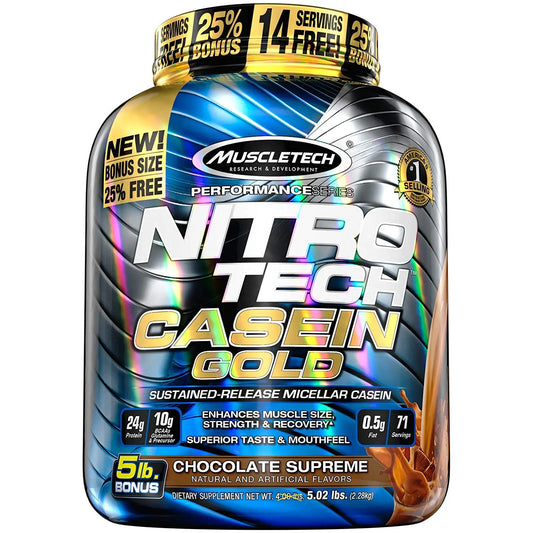 MUSCLETECH NITROTECH CASEIN GOLD 5LB CHOCOLATE SUPREME - Muscle & Strength India - India's Leading Genuine Supplement Retailer 