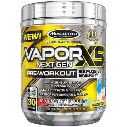 MT PRE-WORKOUT VAPOR X5 NEXT GEN ICY ROCKET 30 SER - Muscle & Strength India - India's Leading Genuine Supplement Retailer 